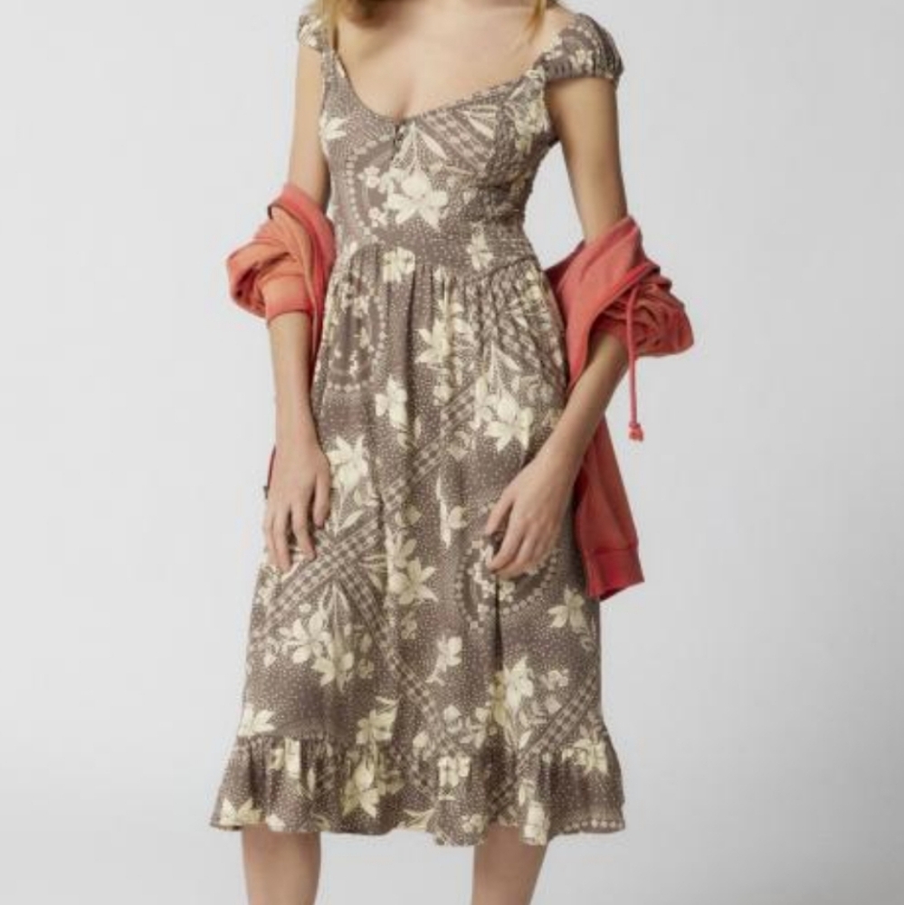 Urban Outfitters Brown Floral Midi Dress